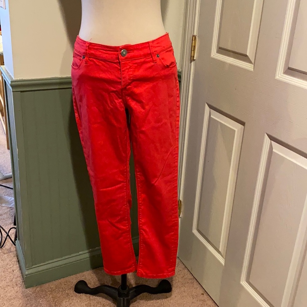 Red denim jeans skinny leg 678